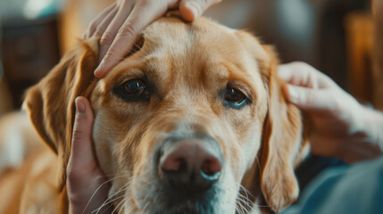Obraz na płótnie Canvas Pet owner checking a dog's ears during a home exam