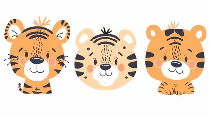 Fototapeta premium Tiger. Flat vector illustration of cute animal. Baby nursery art.