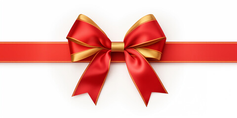 Realistic red bow with red wide ribbon isolated on white background, Festive and Classic Concept