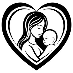 mother with her baby heart outline vector silhouette illustration