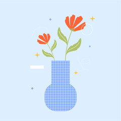 Illustration vectorielle graphique d'un vase avec des fleurs rouges.