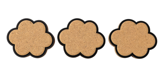 Three black board cork clouds. Transparent background