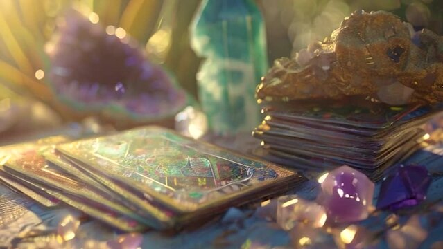 tarot cards on the table. selective focus.