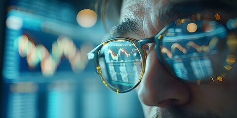 Realistic image of financial analyst assessing investment portfolios to identify risks. Concept Financial Analysis, Investment Portfolios, Risk Assessment, Realistic Imagery