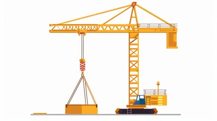A flatstyle vector illustration depicts a construction crane isolated on a white background