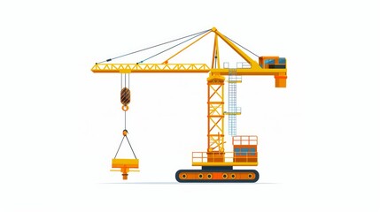 A flatstyle vector illustration depicts a construction crane isolated on a white background
