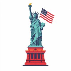 Naklejka premium Statue of Liberty with American Flag Pattern isolated on transparent, flat vector, simple, minimalistic, clipart, vector, resolution, tshirt, template