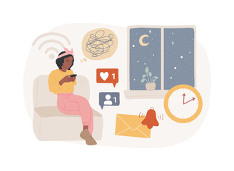 Smartphone addiction isolated concept vector illustration.