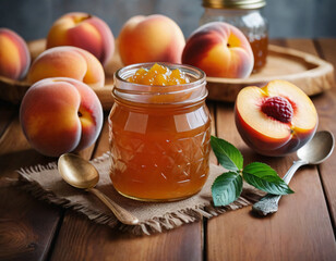 Peach jam in a jar, dżem brzoskwiniowy w słoiku