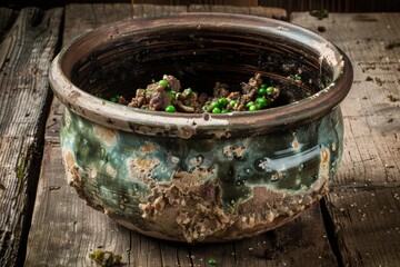 Fototapeta premium Rustic ceramic pot on wooden background