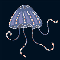 Jellyfish in Cartoon style. Vector illustration of jellyfish on dark background