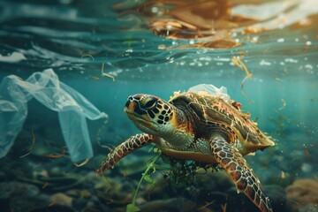 Plastic Pollution In Ocean   Turtle Eat Plastic Bag   Environmental Problem