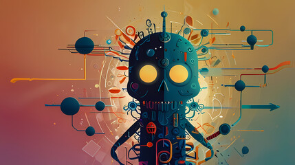 Illustration Background of Colorful Human Head Art Theme