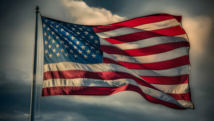 Naklejka premium Windswept Grandeur A Photorealistic American Flag