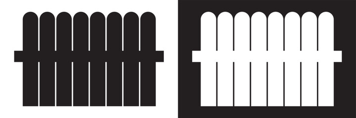 Wooden fence. Simple silhouette design isolated on white and black background. EPS 10