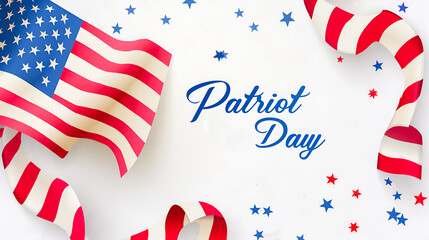 Fototapeta premium USA flag on light background and words Patriot Day