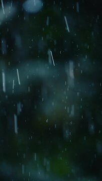Raindrops on a background of green plants. Summer rain. Natural background.