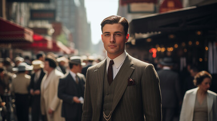 Timeless Elegance of Classic Pinstripe Suit in City Square