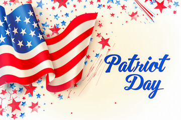 Obraz premium USA flag on light background and words Patriot Day