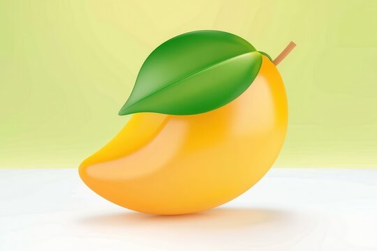 A graphically designed mango with a green leaf in a stylized modern illustrative style on a light background