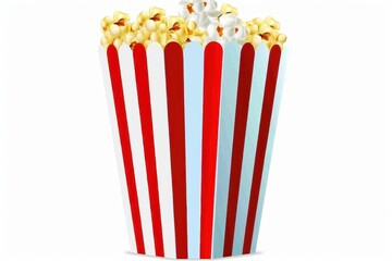 An iconic image depicting a full red and white striped classic popcorn box isolated on a white background