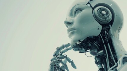 A robot with a face and hands is looking up at the sky