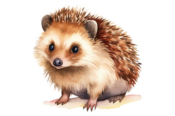 A cute hedgehog clipart, animal element, watercolor illustration, isolated