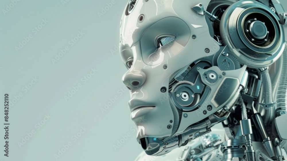 Poster a robot with a face and a pair of headphones