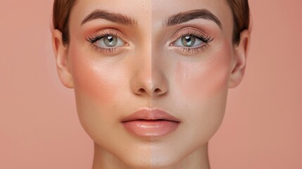 Before and after facial contouring, showing the art of sculpting features with makeup --ar 16:9 Job ID: 8d8dbe2f-b8c8-4220-b49f-15ff2202e26e