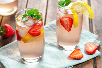 Fermented probiotic healthy water kefir with strawberries