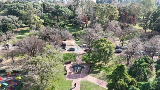bandera argentina toma aerea flameando en parque