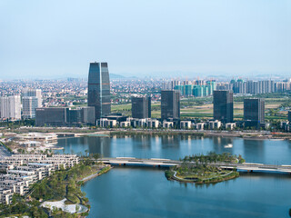 view of lake and moden city