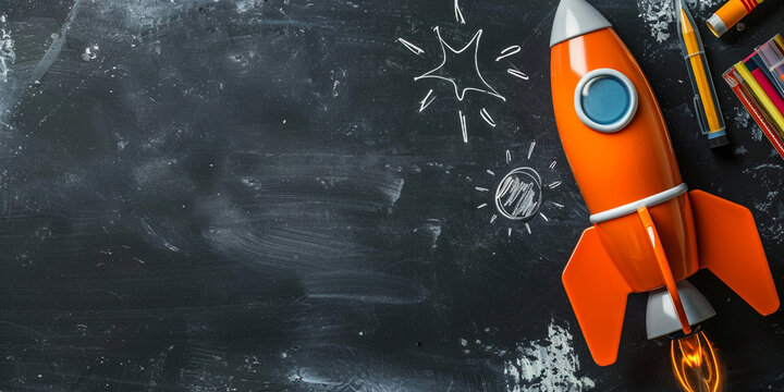Illustration of rocket in the blackboard concept of business and creativity