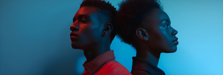 African american teenagers in profile, artistic expression and identity concept