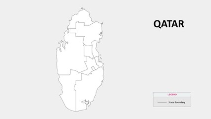 Qatar Map. State map of North Korea. Administrative map of Qatar with states names in outline.
