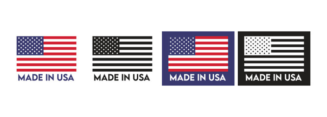 Made in USA icon set composition with American flag
