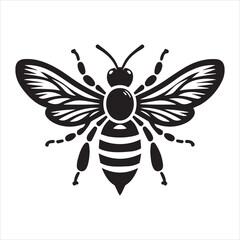 Simple Black and White Bee Illustration with an isolated white background.