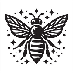 Intricate silhouette a cute Bee vector Illustration with white background.