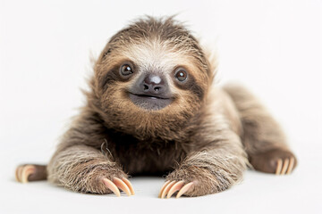 Fototapeta premium Cute baby sloth on white studio background
