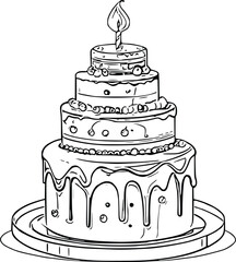 Cartoon Birthday Cake line art Clipart