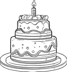 Cartoon Birthday Cake line art Clipart