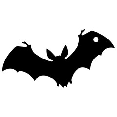 A silhouette of a bat with wings spread out