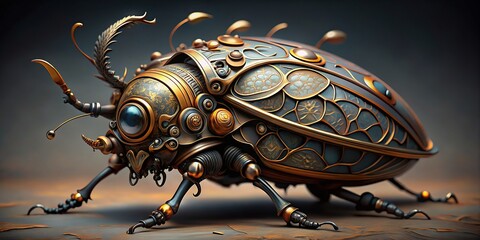 Steampunk beetle of a mutant insect spy mechanism , steampunk, beetle,mutant, insect, spy, mechanism, technology