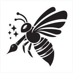 Intricate silhouette a cute Bee vector Illustration with white background.