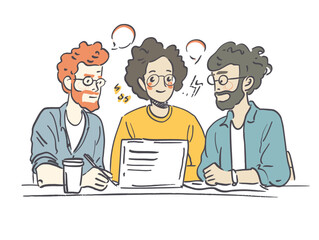 Fototapeta premium white background, A developer discussing architecture decisions with peers., very simple and isolate in the style of animated illustrations, white background