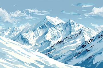 Obraz premium Majestic snow-covered mountain peaks under a clear blue sky