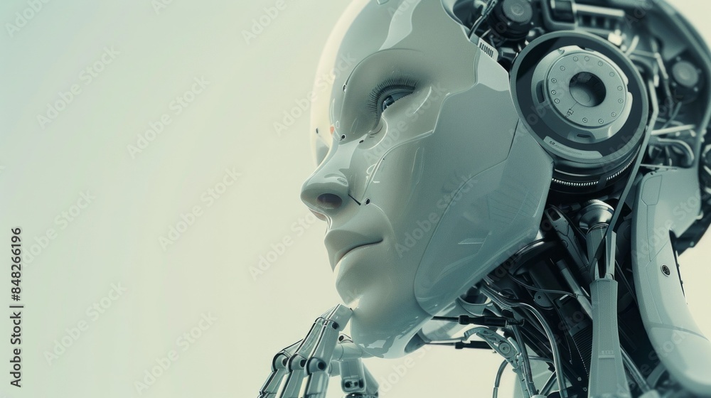 Poster a robot with a face and headphones on