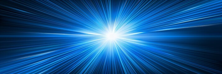 Mystical blue light burst  abstract radiant rays on dark cyan background with golden sparkles