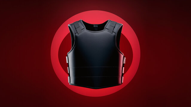 black bulletproof vest on red background