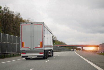 Logistics Shipping Cargo Truck On The Intercity Highway Motorway. Multimodal Intermodal Supply Chain Goods Delivery For Customers
